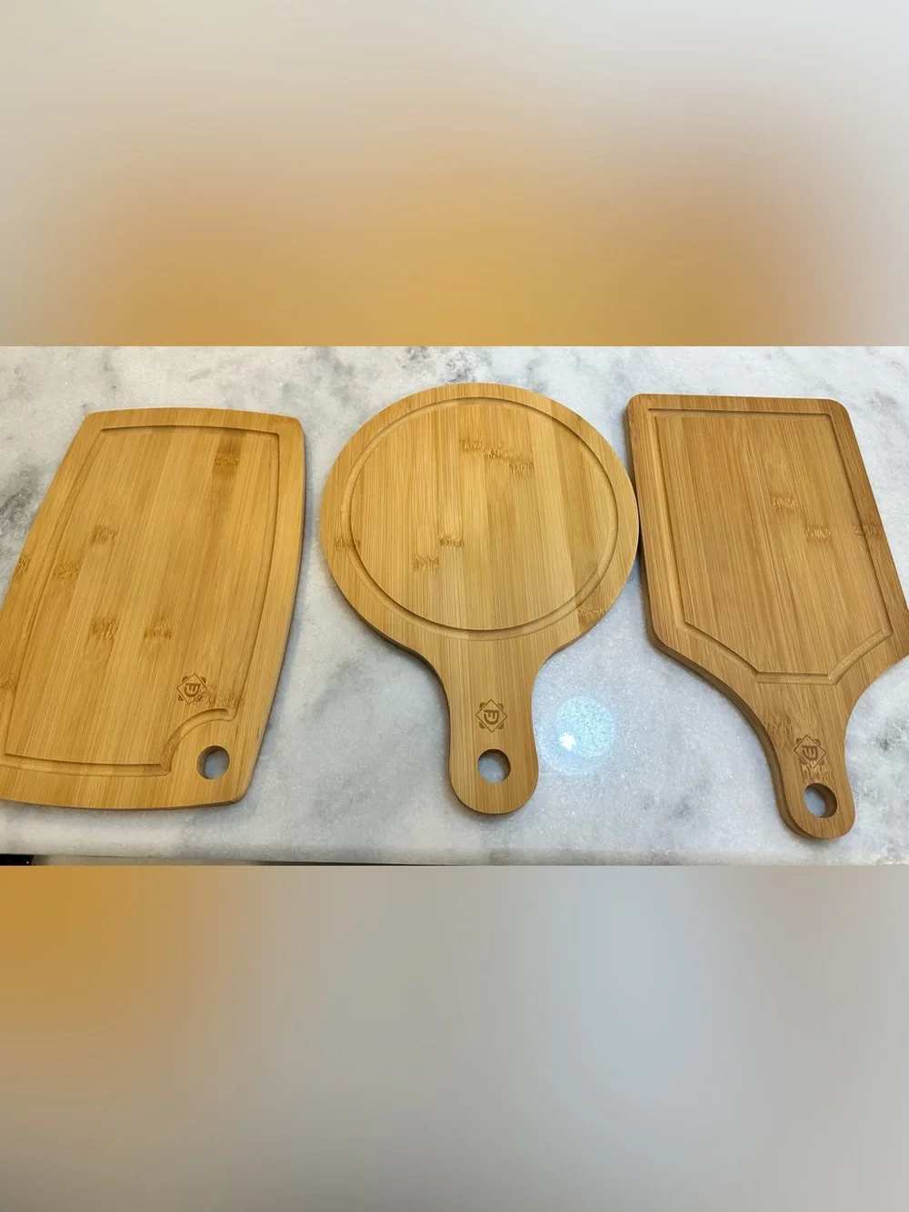 Natural Bamboo Round Cutting & Serving Board Set of 3 - NIB